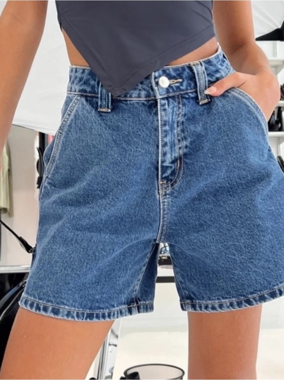 Princess Polly Denim Cargo Shorts - Classic High-Waist Denim Shorts - Blue